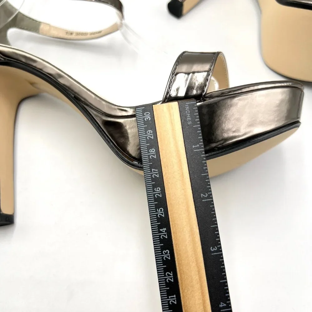 Touch Ups Womens 10M‎ Metallic Silver Pewter Platform Dress Sandals Heels Shoes